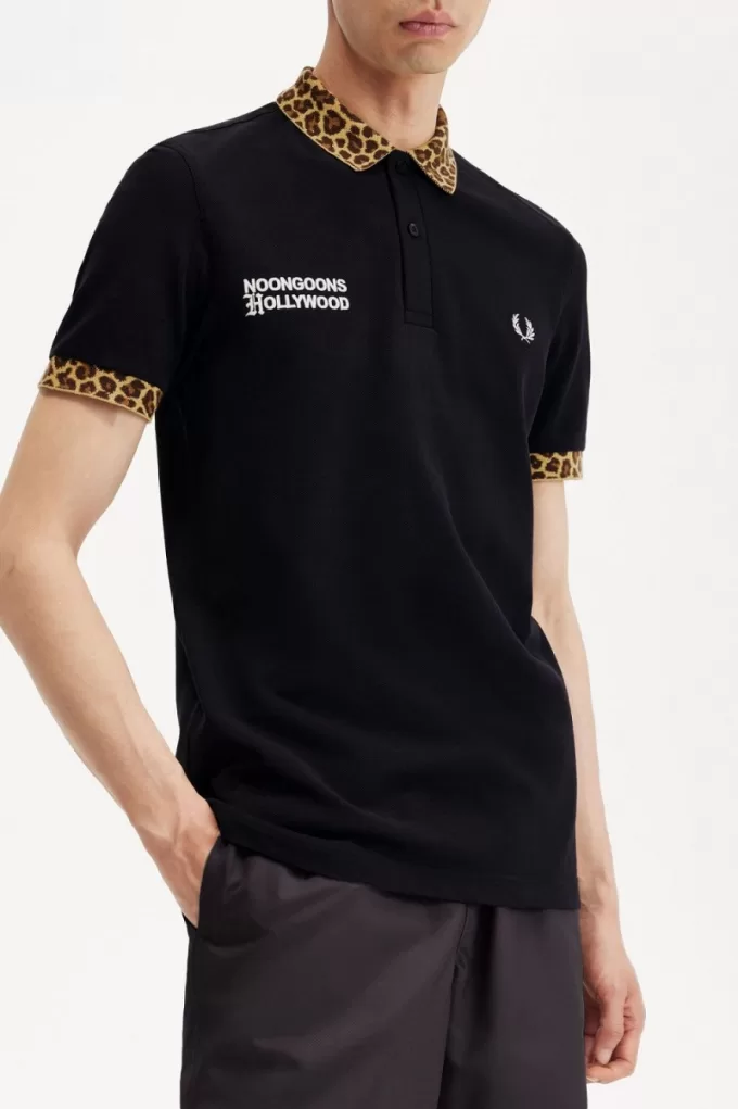 Noongoons Herren-Poloshirt mit Leopardenmuster, Schwarz