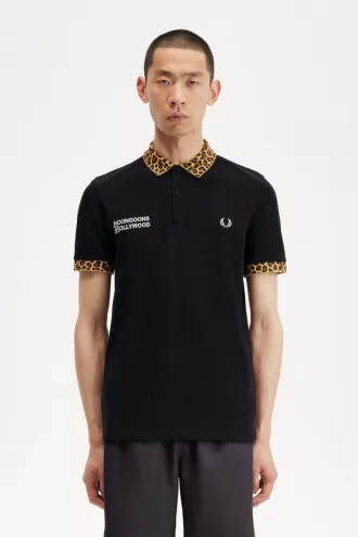Noongoons Herren-Poloshirt mit Leopardenmuster, Schwarz