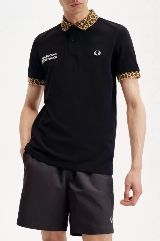 Noongoons Herren-Poloshirt mit Leopardenmuster, Schwarz