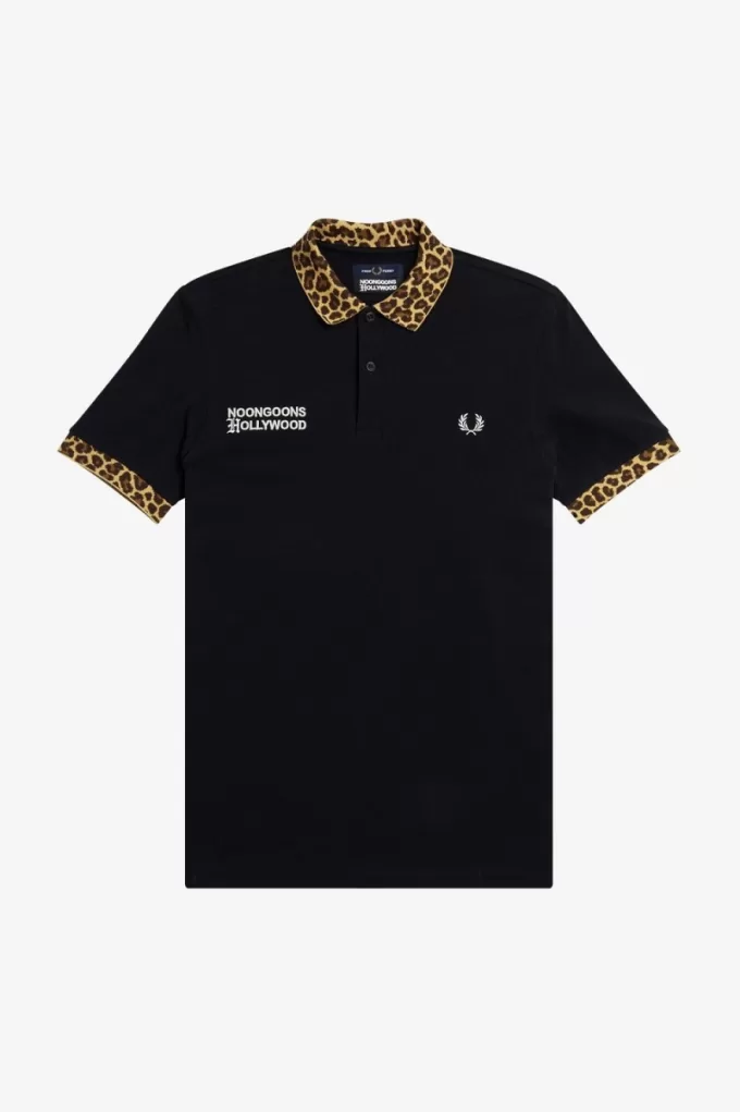 Noongoons Herren-Poloshirt mit Leopardenmuster, Schwarz