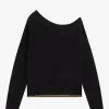 Off-The-Shoulder-Strick-T-Shirt für Damen in Schwarz Off-The-Shoulder-Strick-T-Shirt für Damen in Schwarz