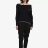 Off-The-Shoulder-Strick-T-Shirt für Damen in Schwarz Off-The-Shoulder-Strick-T-Shirt für Damen in Schwarz