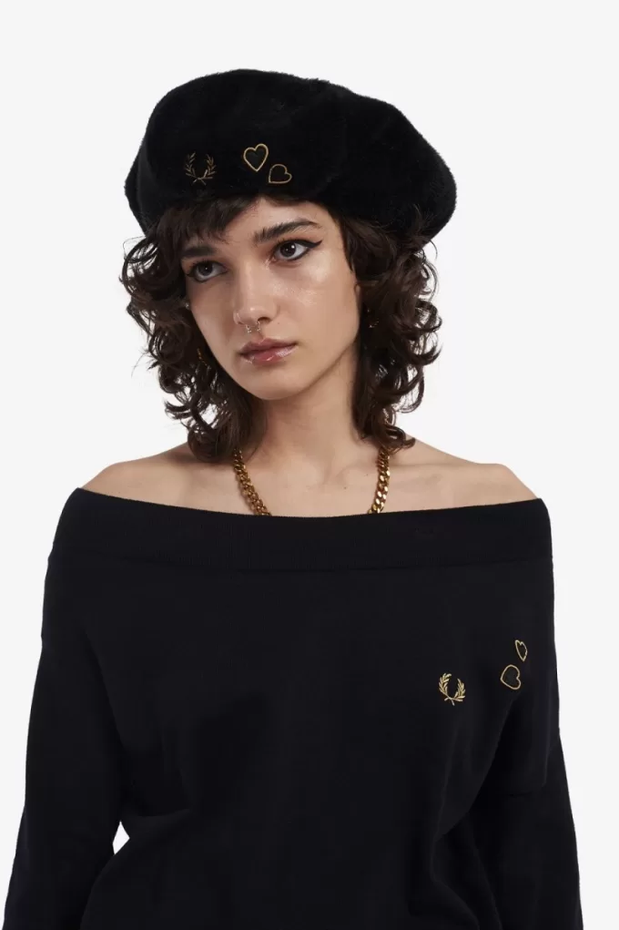 Off-The-Shoulder-Strick-T-Shirt für Damen in Schwarz