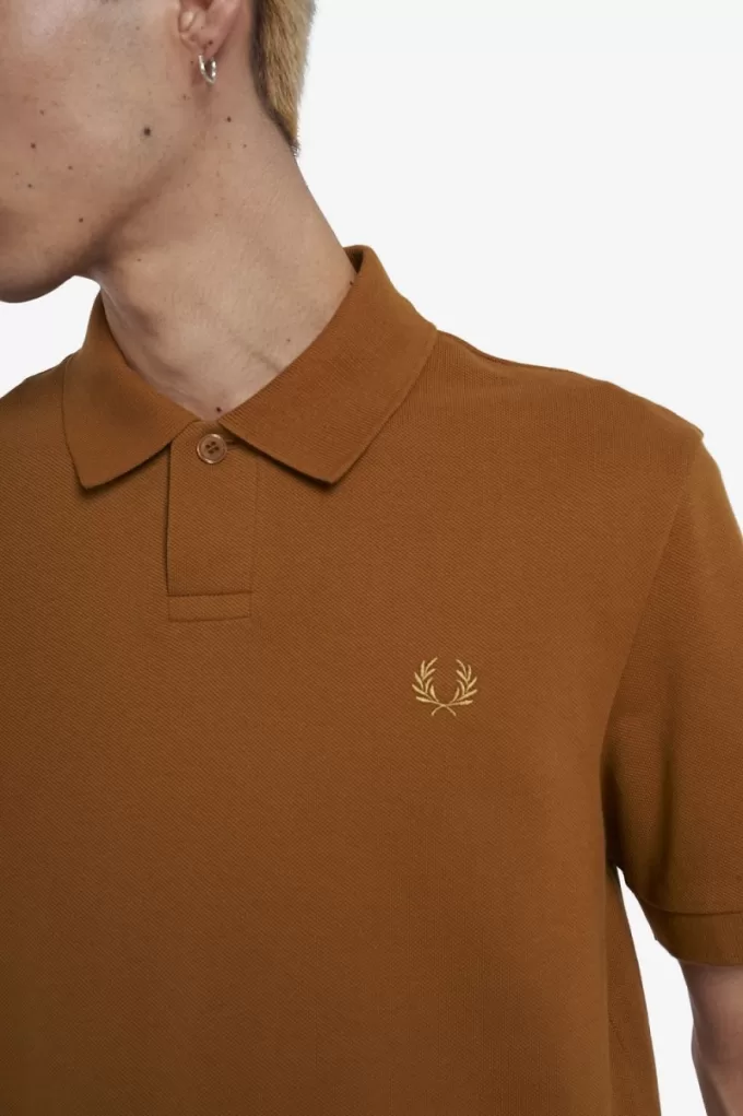 One Button Herren-Poloshirt, dunkler Kaffee