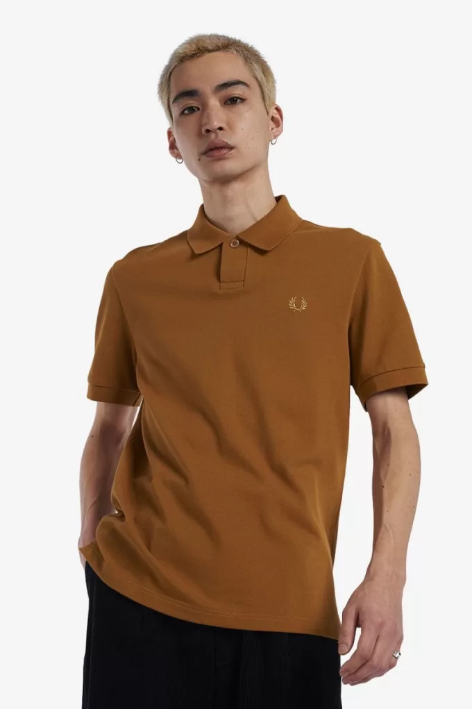 One Button Herren-Poloshirt, dunkler Kaffee