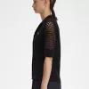 Open-Knit Button-Through Damenhemd Schwarz Open-Knit Button-Through Damenhemd Schwarz