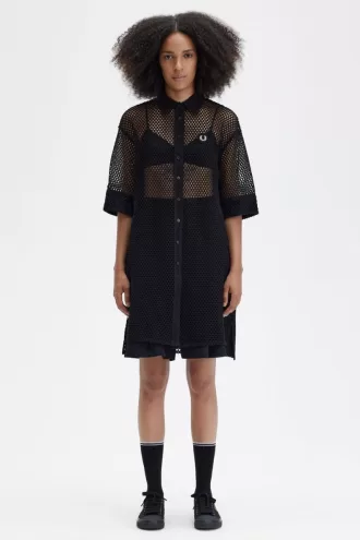 Open-Knit Shirt Damenkleid Schwarz