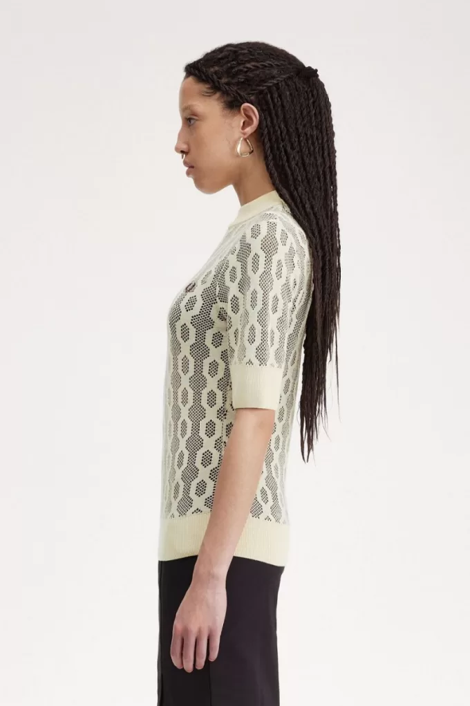 Open-Knit Short Sleeve Damenpullover Haferflocken