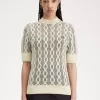 Open-Knit Short Sleeve Damenpullover Haferflocken