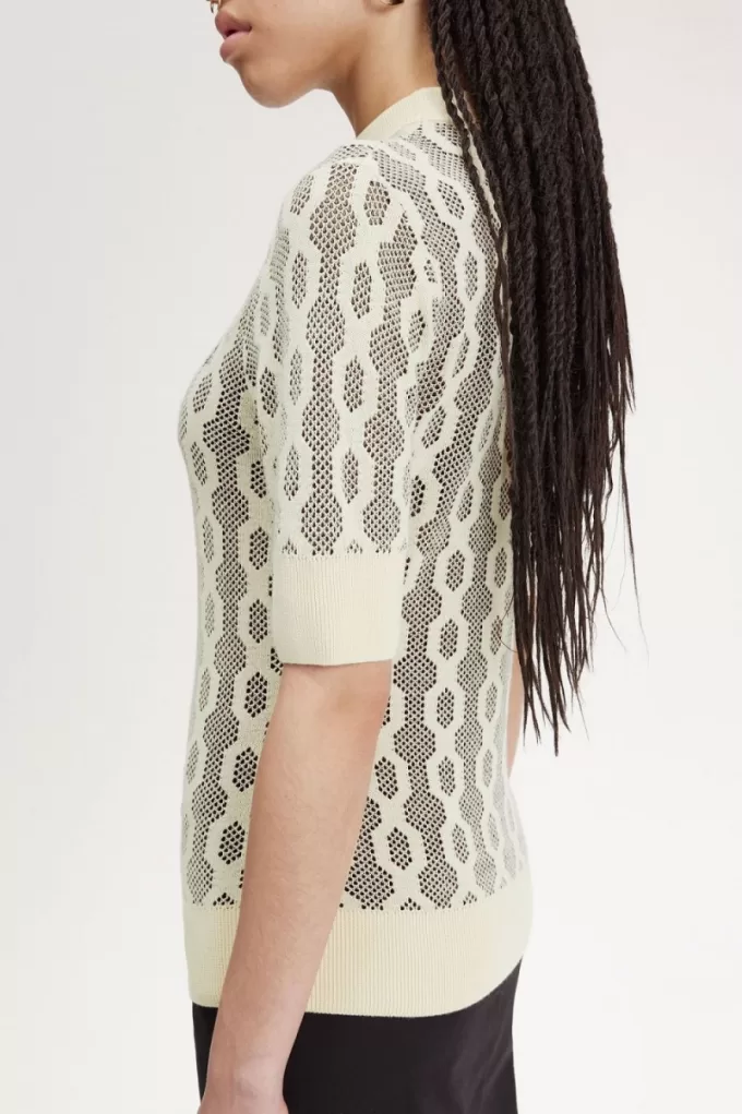 Open-Knit Short Sleeve Damenpullover Haferflocken