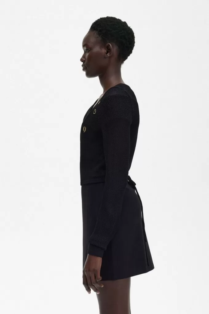 Open-Knit Wrap Damen-Cardigan Schwarz