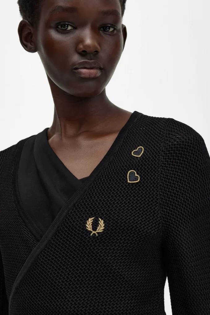 Open-Knit Wrap Damen-Cardigan Schwarz