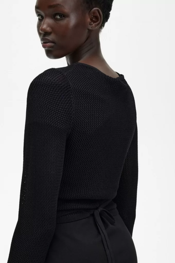 Open-Knit Wrap Damen-Cardigan Schwarz