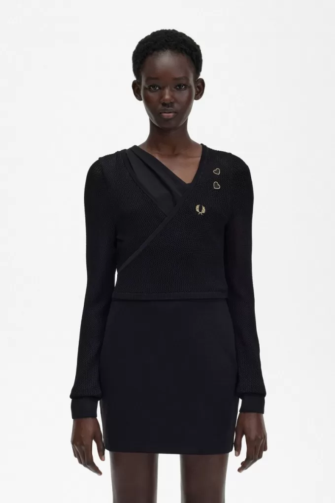 Open-Knit Wrap Damen-Cardigan Schwarz