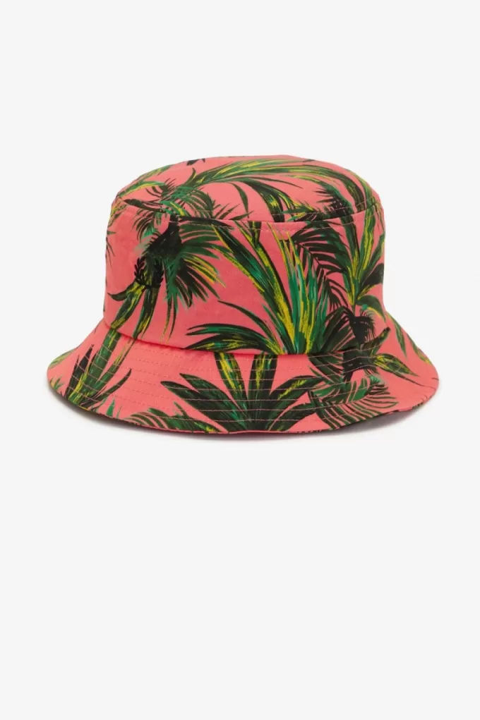Palm Print Bucket Damenhüte Coral Heat