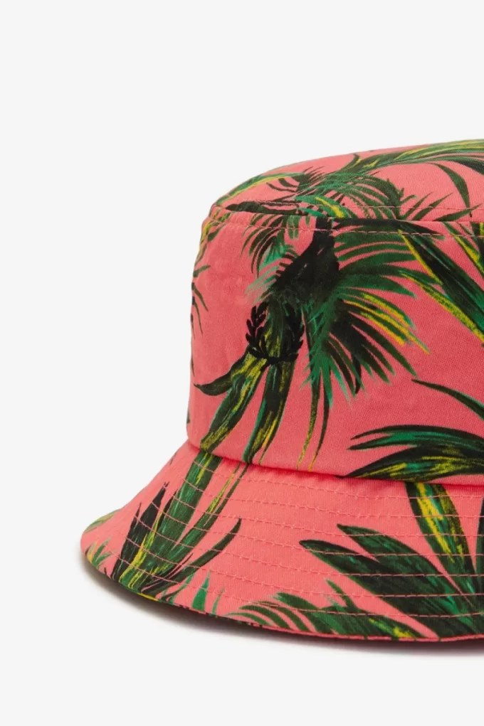 Palm Print Bucket Damenhüte Coral Heat