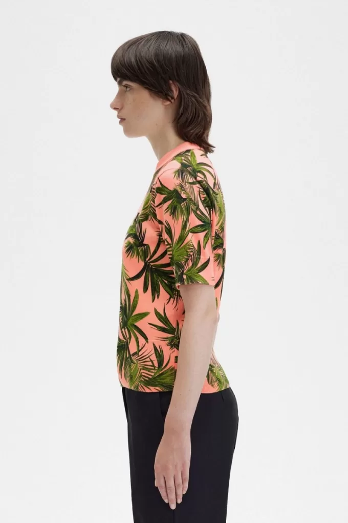 Palm Print Damenpullover Coral Heat