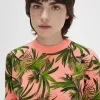 Palm Print Damenpullover Coral Heat