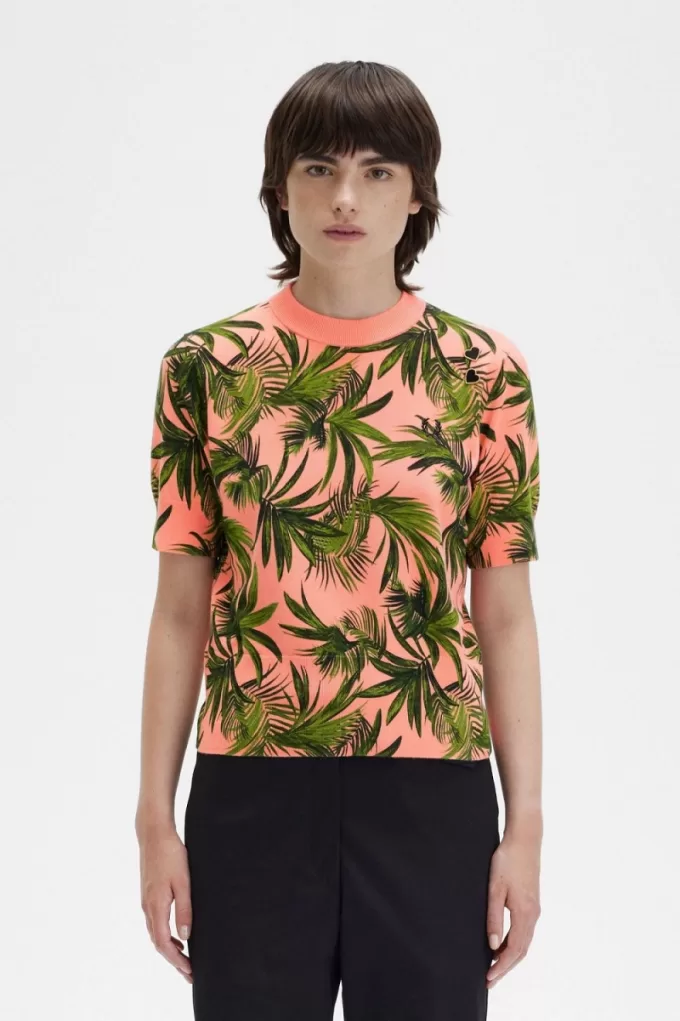 Palm Print Damenpullover Coral Heat