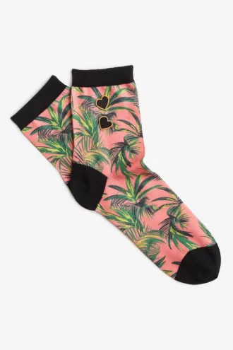 Palm Print Damensocken Coral Heat