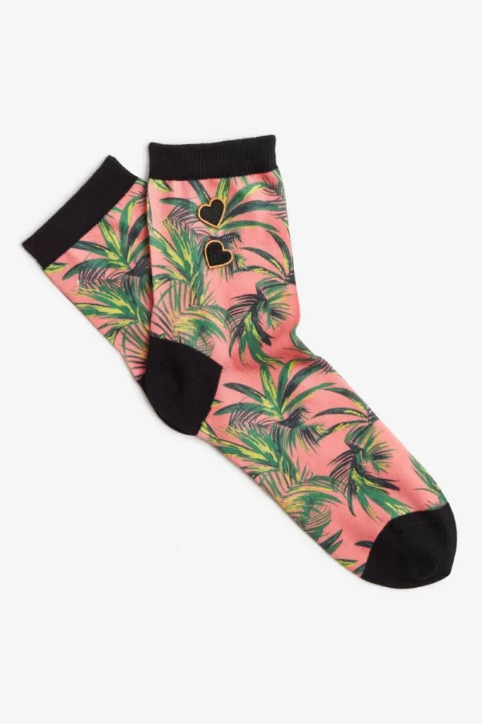 Palm Print Damensocken Coral Heat