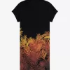 Palm Print Piqué Damenkleid Schwarz