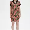 Palm Print Shirt Damenkleid Coral Heat