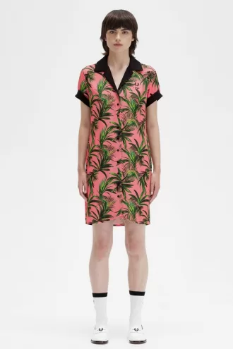 Palm Print Shirt Damenkleid Coral Heat