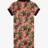 Palm Print Shirt Damenkleid Coral Heat