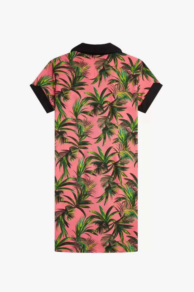 Palm Print Shirt Damenkleid Coral Heat