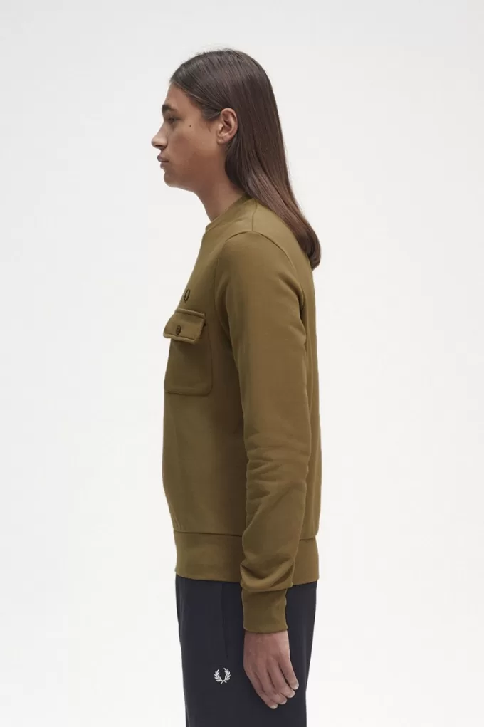 Pocket Detail Crew Neck Herren Sweatshirts Braun