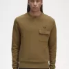 Pocket Detail Crew Neck Herren Sweatshirts Braun