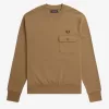 Pocket Detail Crew Neck Herren Sweatshirts Braun