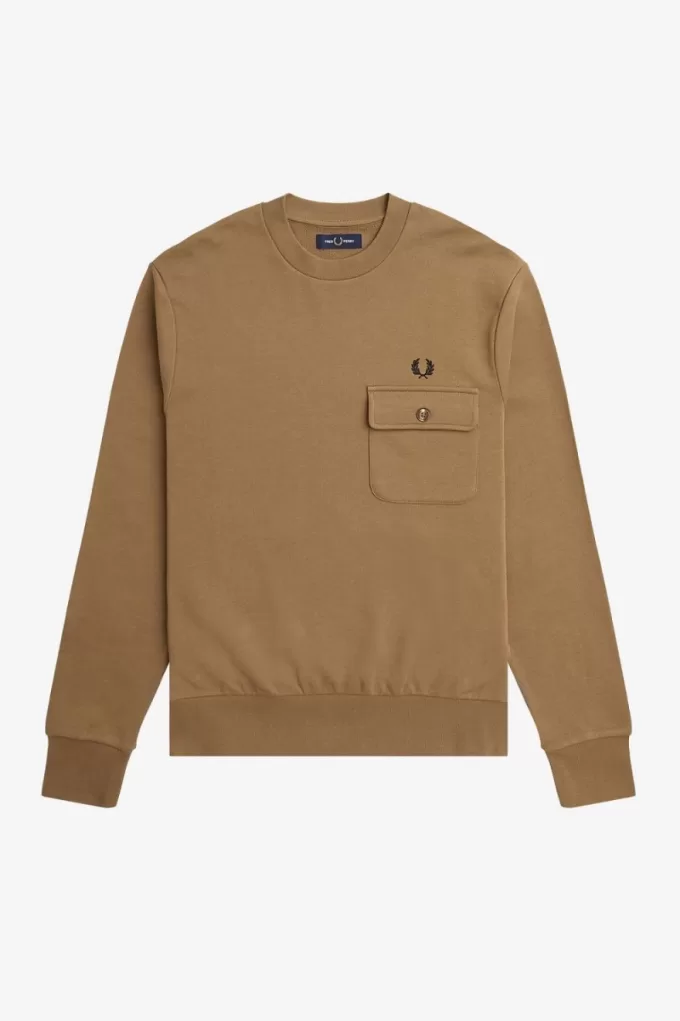 Pocket Detail Crew Neck Herren Sweatshirts Braun