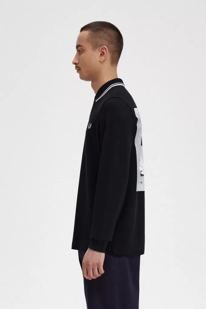 Rave Graphic Langarm-Herrenhemd Schwarz