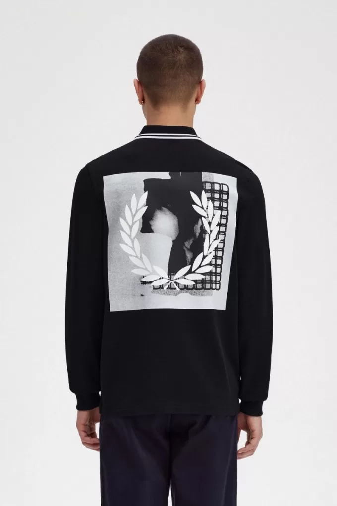 Rave Graphic Langarm-Herrenhemd Schwarz