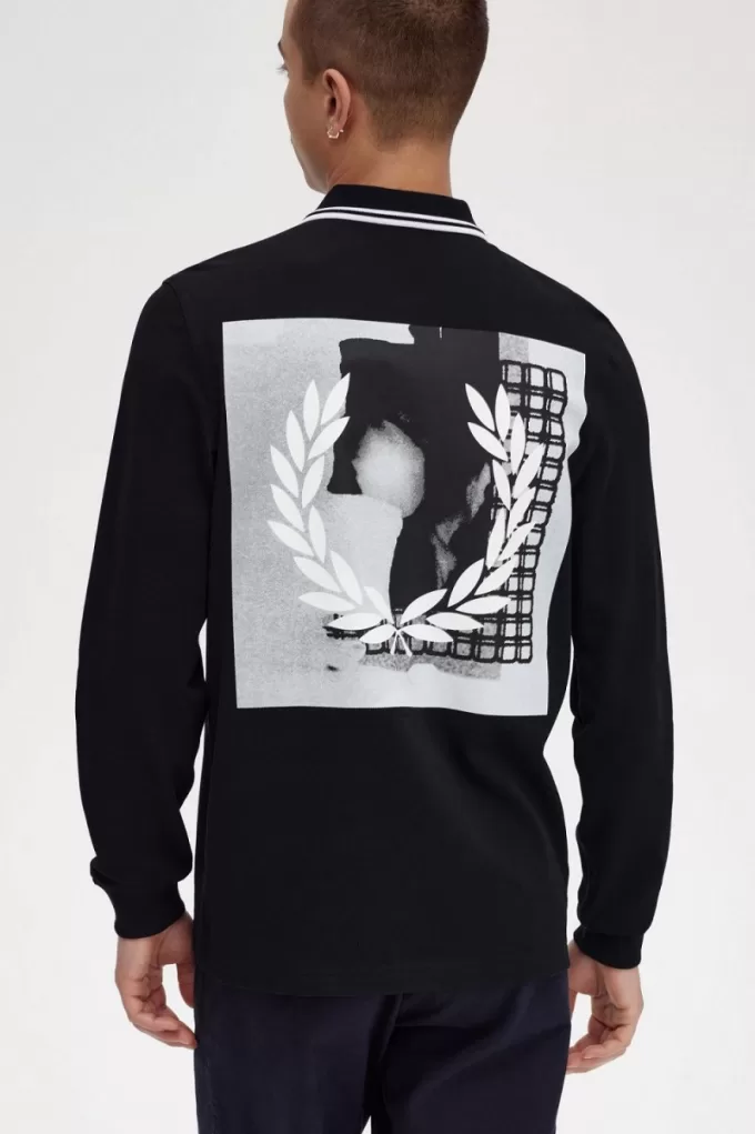 Rave Graphic Langarm-Herrenhemd Schwarz