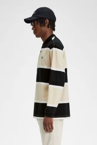 Relaxed Stripe Herren-Poloshirt Haferflocken