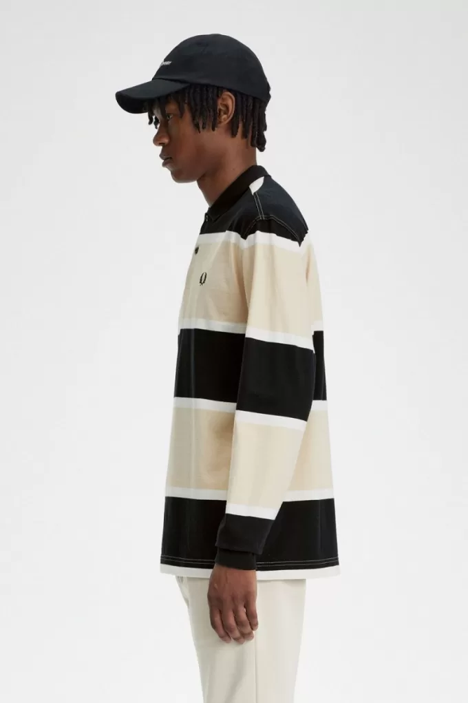 Relaxed Stripe Herren-Poloshirt Haferflocken