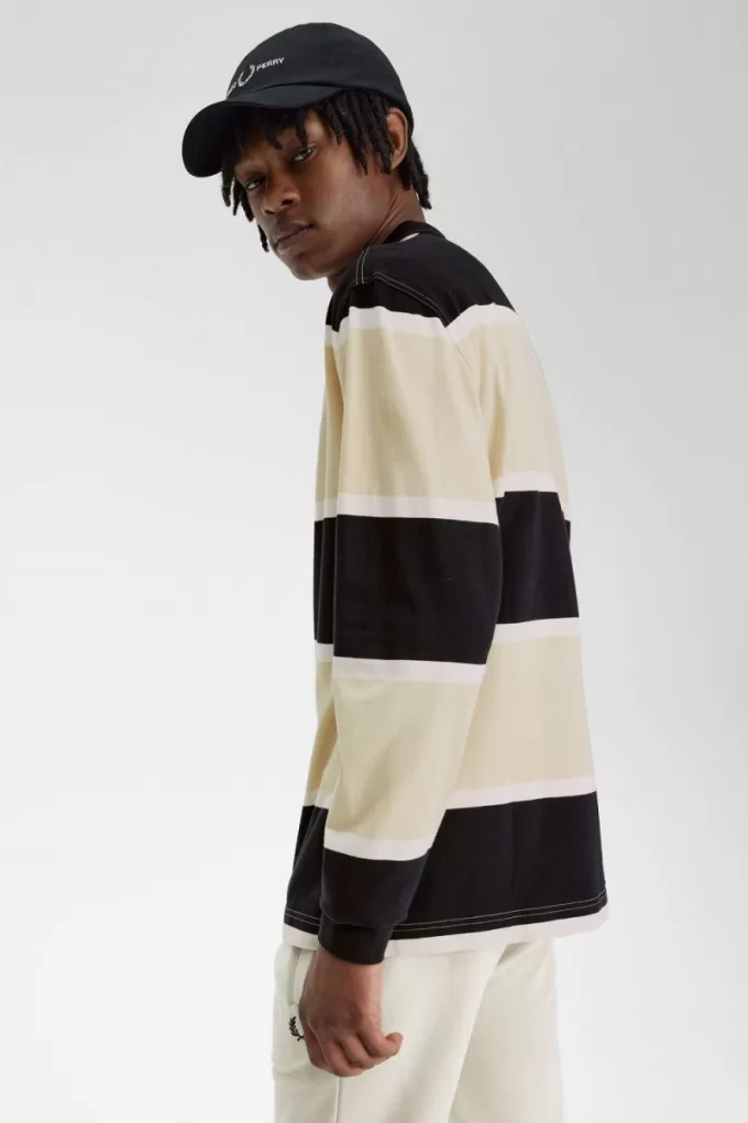 Relaxed Stripe Herren-Poloshirt Haferflocken