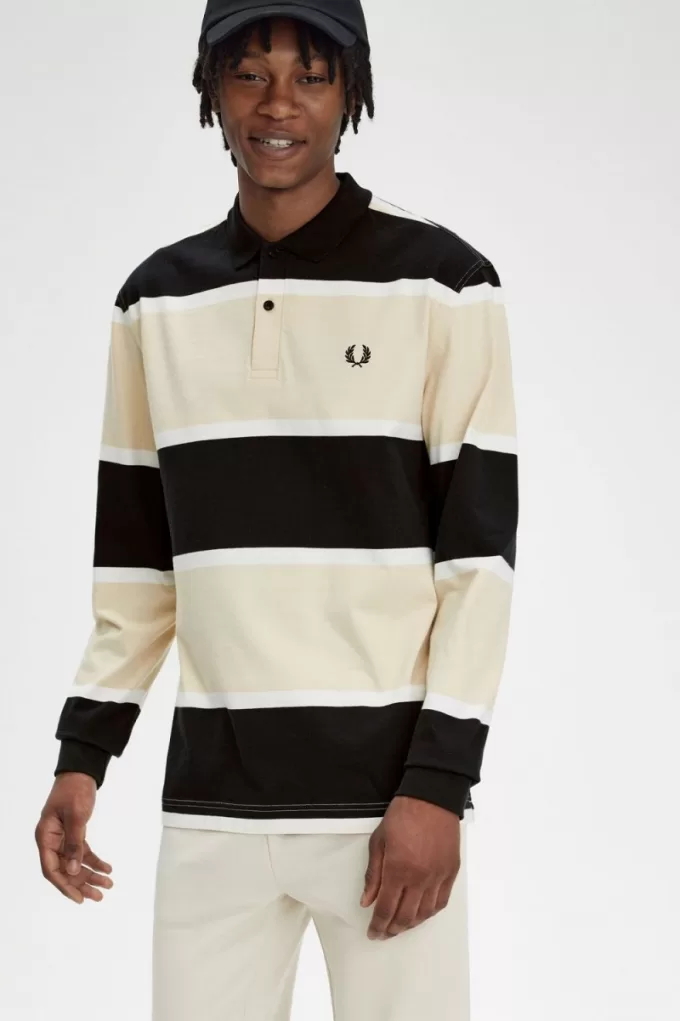 Relaxed Stripe Herren-Poloshirt Haferflocken