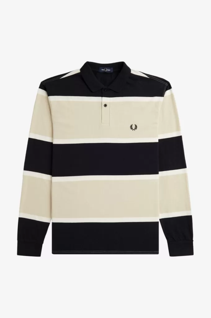 Relaxed Stripe Herren-Poloshirt Haferflocken