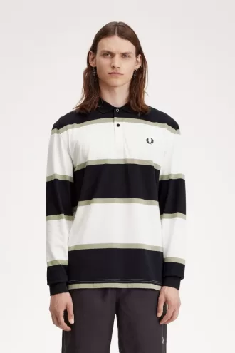 Relaxed Stripe Herren-Poloshirt Schneeweiß