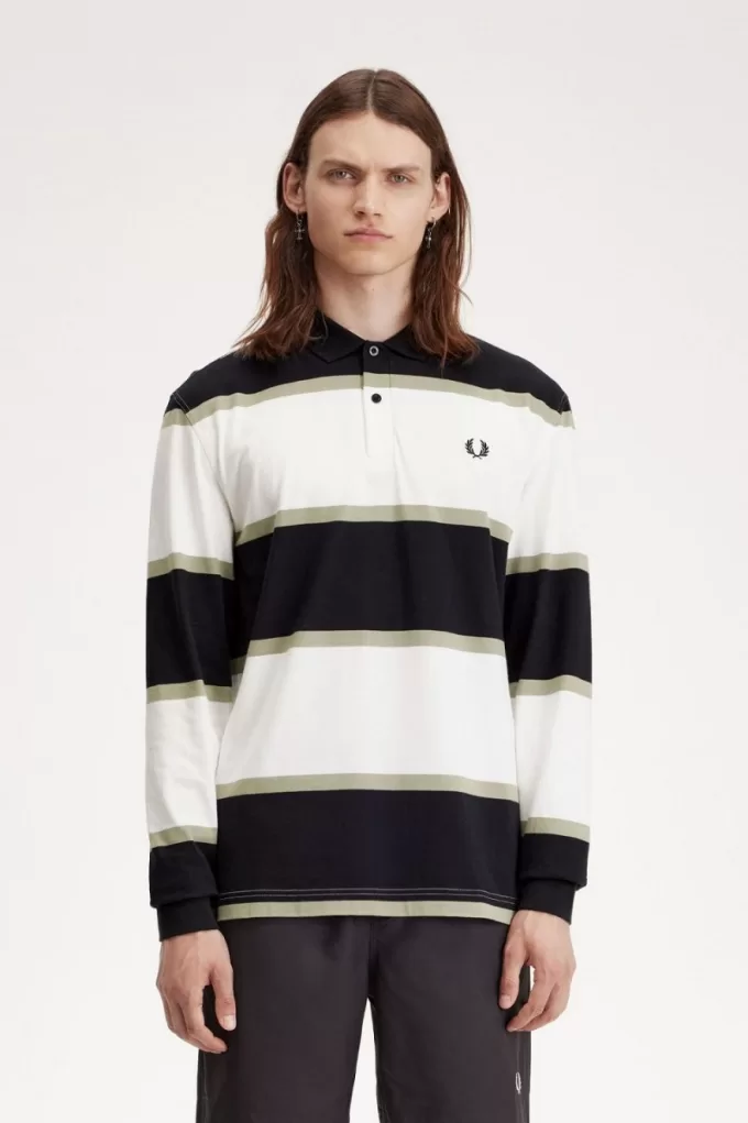 Relaxed Stripe Herren-Poloshirt Schneeweiß