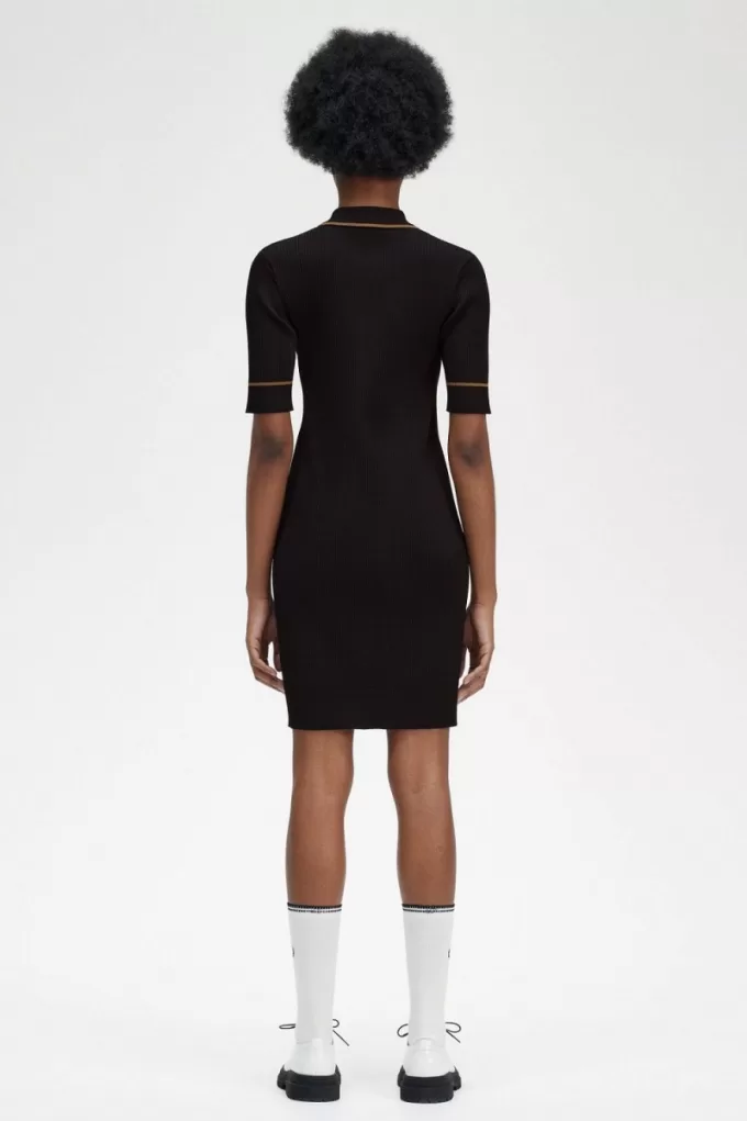 Ribbed Strickshirt Damenkleid Schwarz