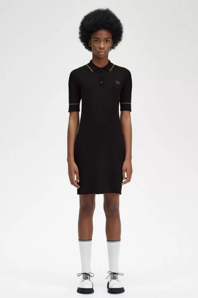 Ribbed Strickshirt Damenkleid Schwarz