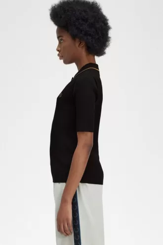 Rippstrick-Damenhemd Schwarz