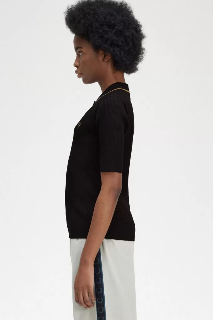 Rippstrick-Damenhemd Schwarz Rippstrick-Damenhemd Schwarz