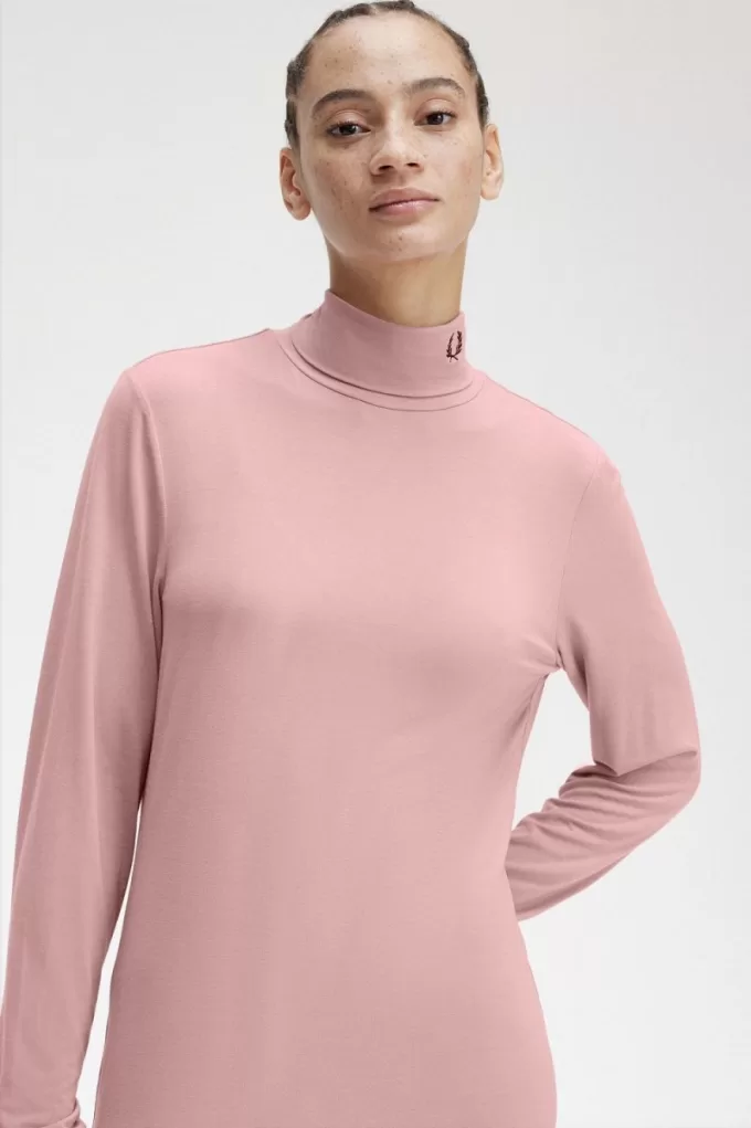Roll Neck Damen T-Shirt Dusty Rose Pink