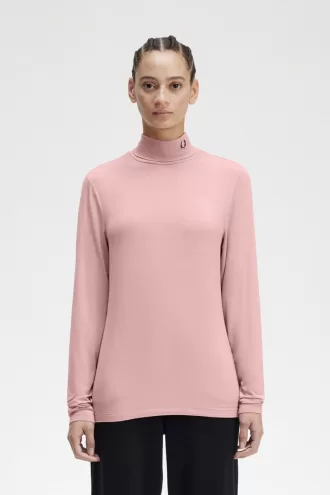Roll Neck Damen T-Shirt Dusty Rose Pink